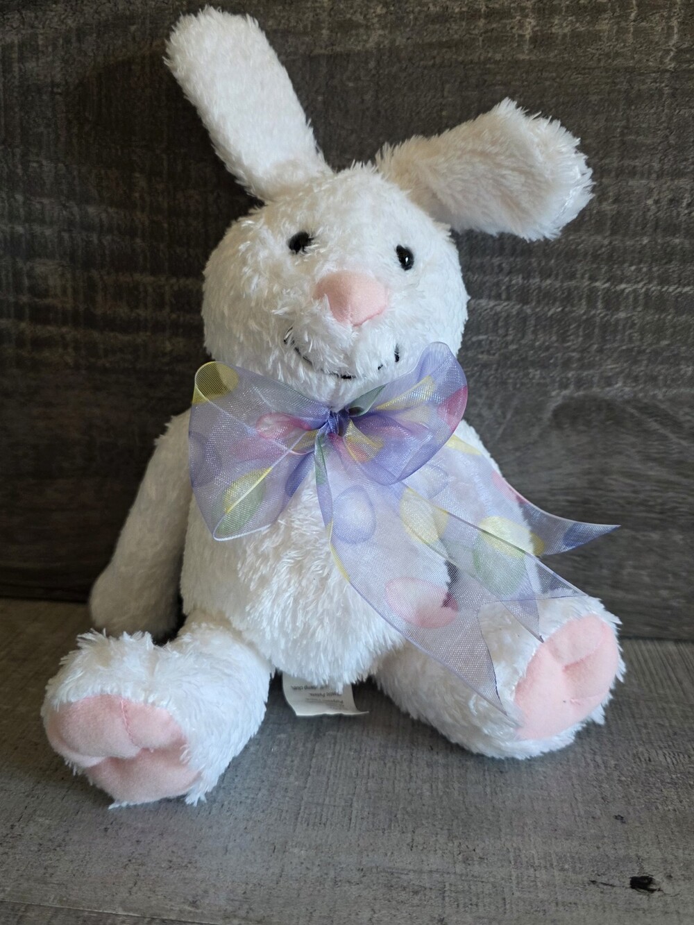 Hallmark White Plush Bunny Bow Pastel Polka Dots 8" Stuffed Animal Vtg b319